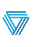 Abstract blue triangular logo made of overlapping chevrons.