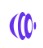 Purple circular logo with curved blue bands wrapping around a central sphere?