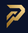 Gold stylized P logo with three chevron lines on a dark blue background.